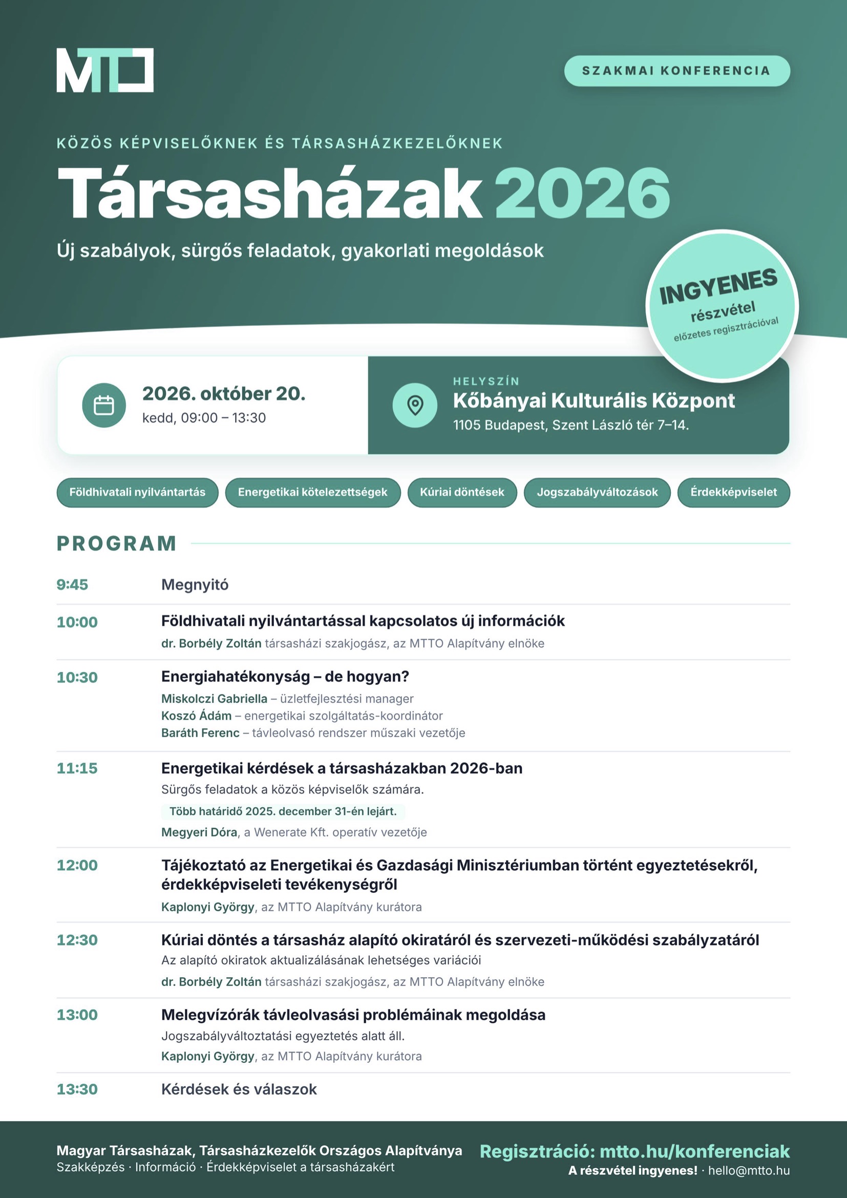 Társasházak 2026 – új szabályok, sürgős feladatok, gyakorlati megoldások! 